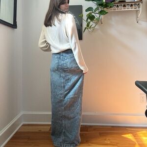 denim maxi skirt with front slit